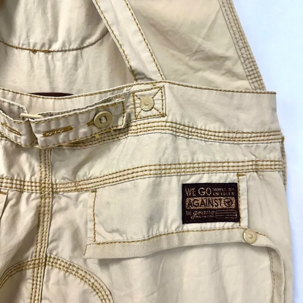 GRANE 2000s Y2K Tan Capri Overalls Cargo Baggy Juniors‎ 7 Pockets Indie Utility